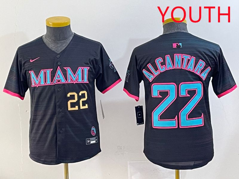 Youth 2025 Miami Marlins #22 Alcantara Black Joint Name Nike MLB Jersey style 3